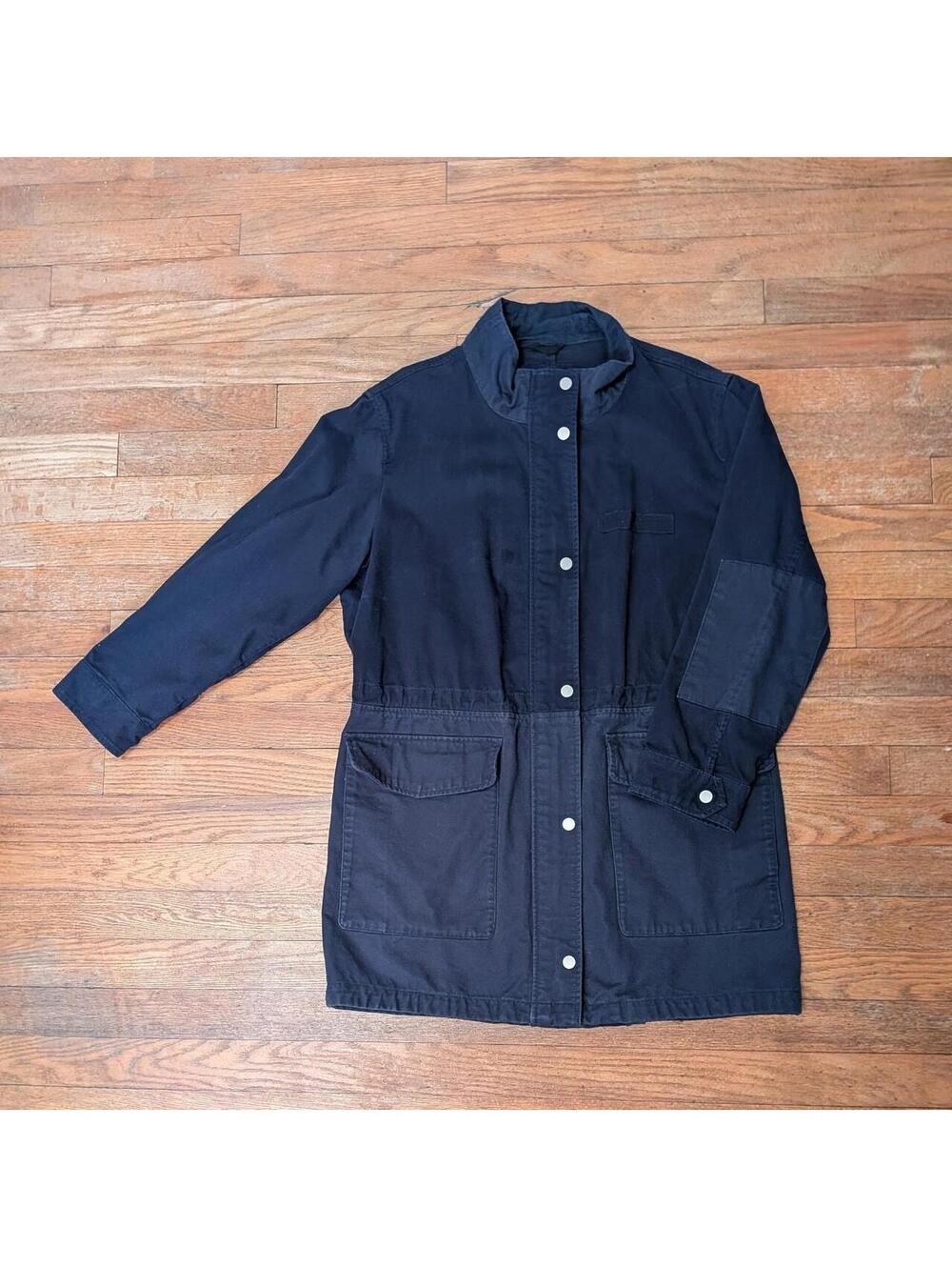 Y2K Gap Navy Cotton Hooded Utility Field Jacket Zip And Snap Front Large